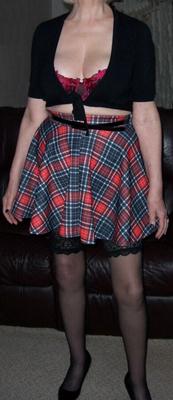 AMATEUR WIFE IN RED TARTAN MINI .(more to come) )