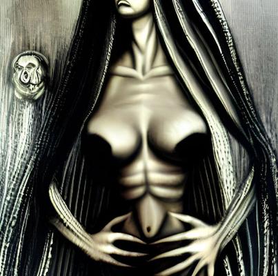 Arte criada por IA (Milena, H.R. Giger)