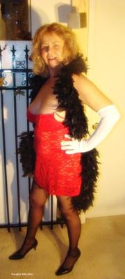 Naughty Wife Alice Red Dress and Black Boa