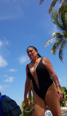 Voluptuous Latina Granny Big Ass & Tits Black Swimsuit