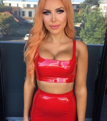 Kim Muhovics skinny blonde with fake tits in shiny outfits