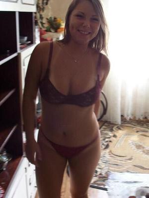 Busty Emma in maroon underwear, tanlines