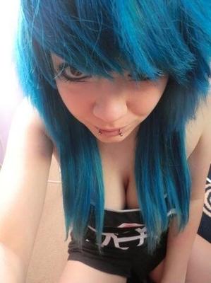 Blue hair Emo with nice natural jugs