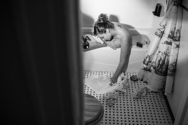 Lillias, bath, black and white