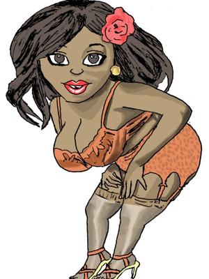 Mujer negra de grandes tetas, caricatura adolescente pelirroja y rubia