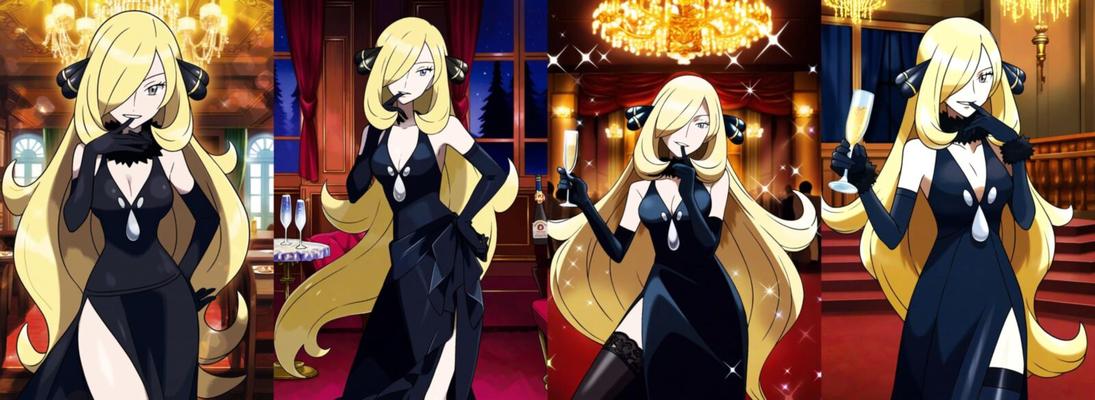 Cynthia pokemon champion gala dress ai generated